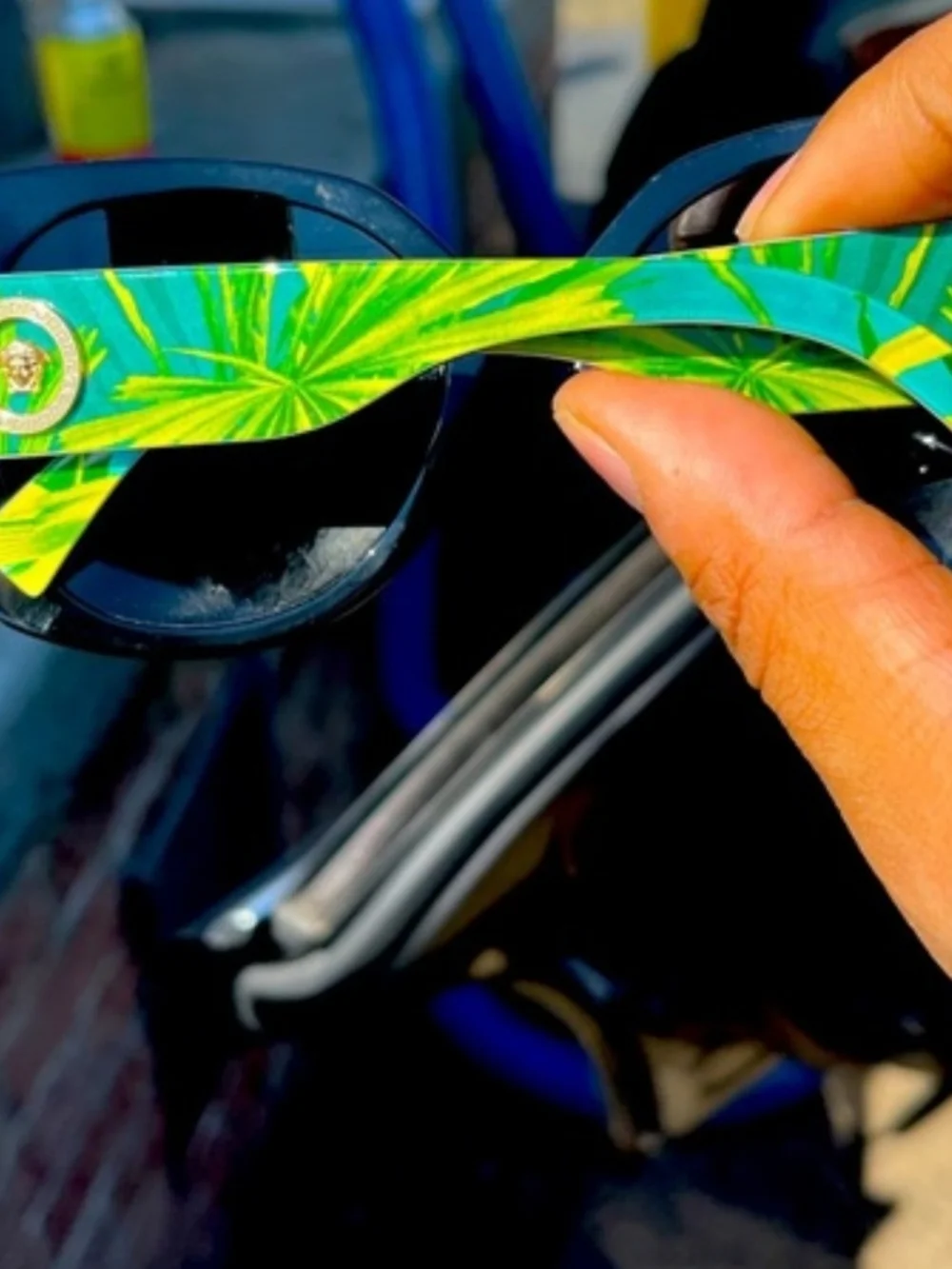 Versace Green and Yellow Patterned Round Sunglasses